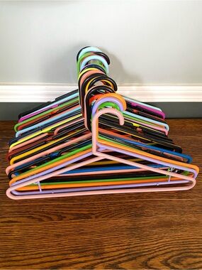 Vintage Set of 30 Multicolor Bright Colorful Plastic Tubular Clothes Hangers